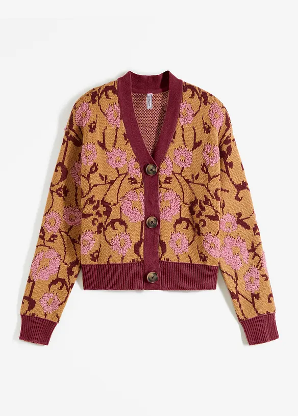 Gilet en grosse maille à motif floral, bonprix