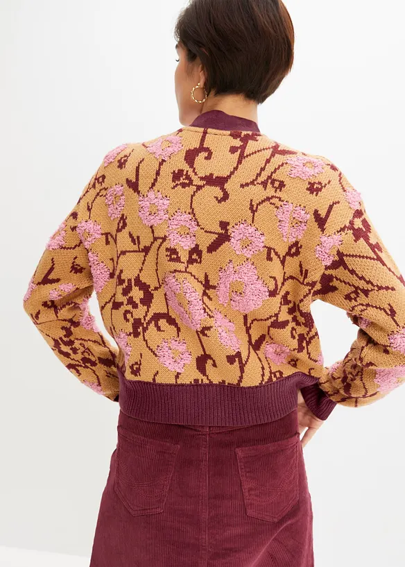 Gilet en grosse maille à motif floral, bonprix