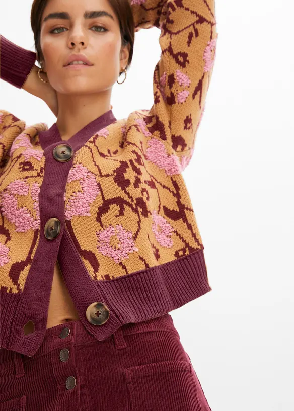 Gilet en grosse maille à motif floral, bonprix