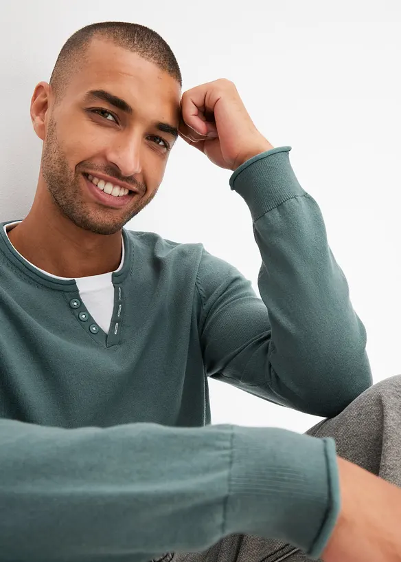 Pull doux aspect 2en1 en fine maille de coton majoritaire, bonprix