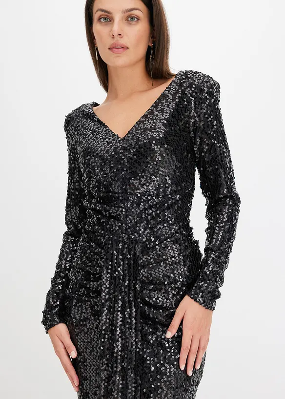 Robe longue avec sequins et drapé, bonprix