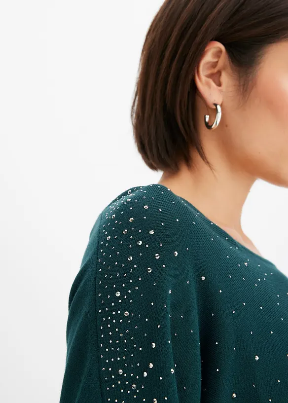 Pull en fine maille avec strass, bonprix
