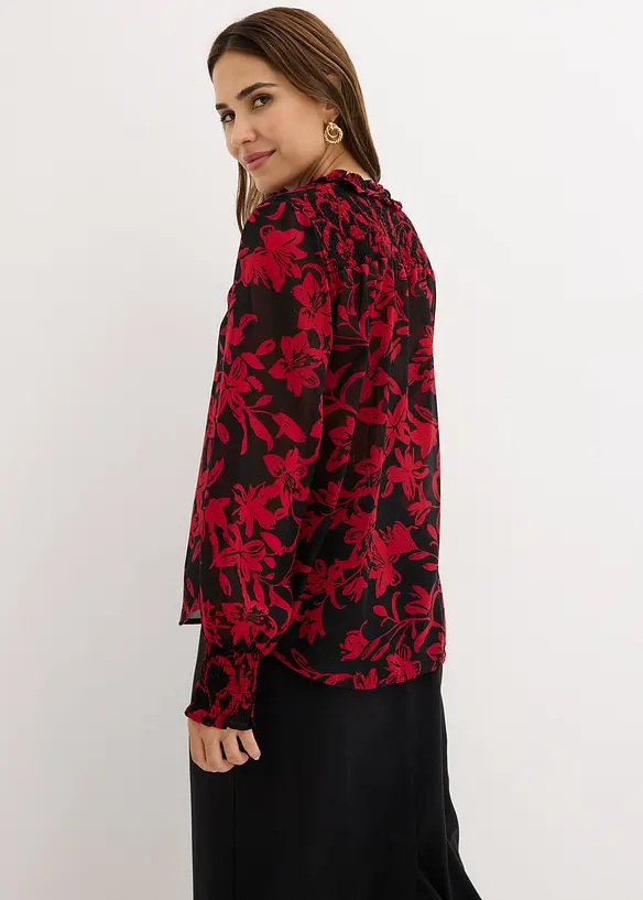 Chemisier en mousseline à détails smockés, bonprix