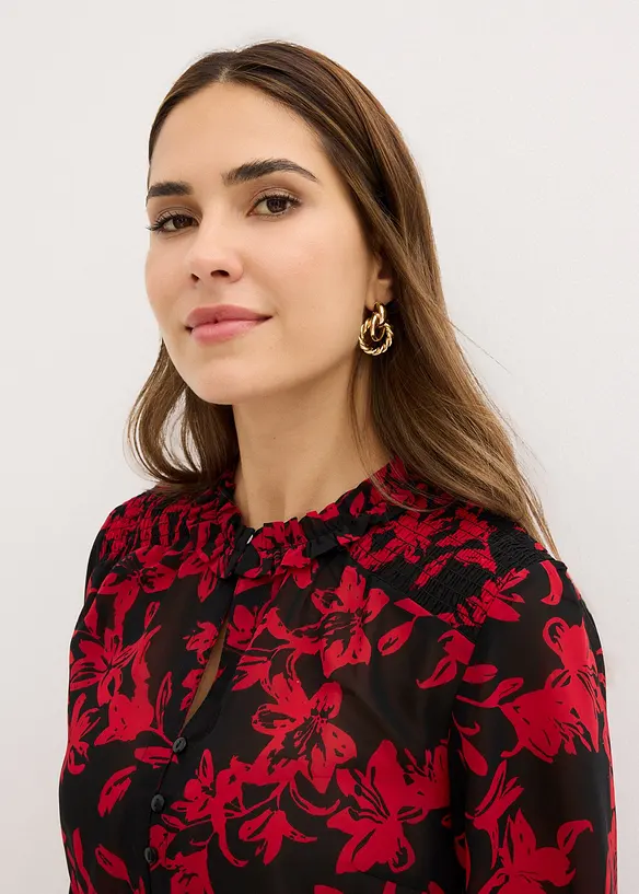 Chemisier en mousseline à détails smockés, bonprix