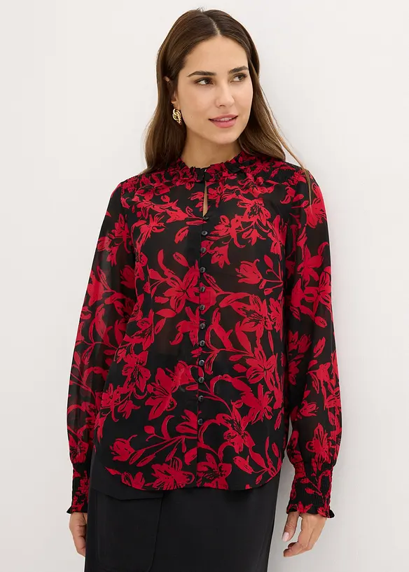 Chemisier en mousseline à détails smockés, bonprix