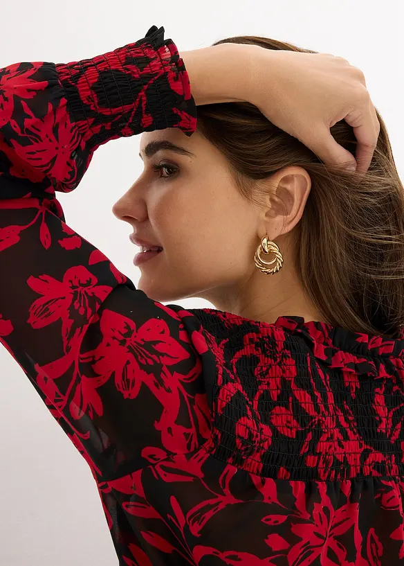 Chemisier en mousseline à détails smockés, bonprix