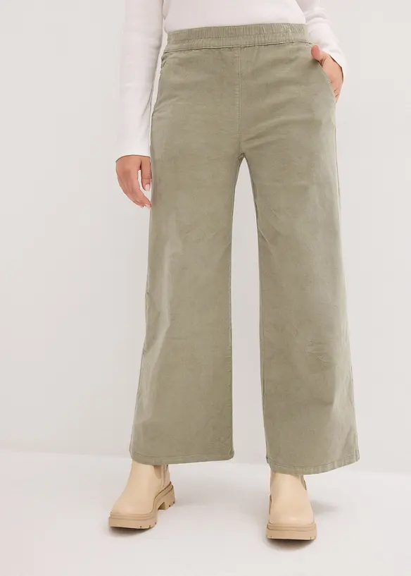 Pantalon en velours côtelé, taille haute élastiquée, bonprix