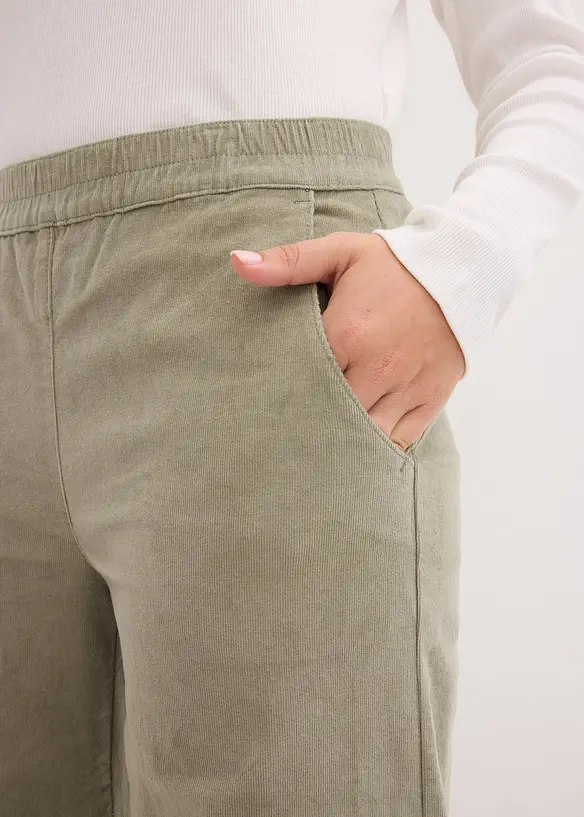 Pantalon en velours côtelé, taille haute élastiquée, bonprix