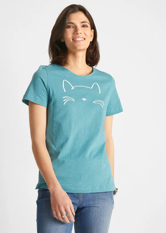 T-shirt avec imprimé chat, bonprix
