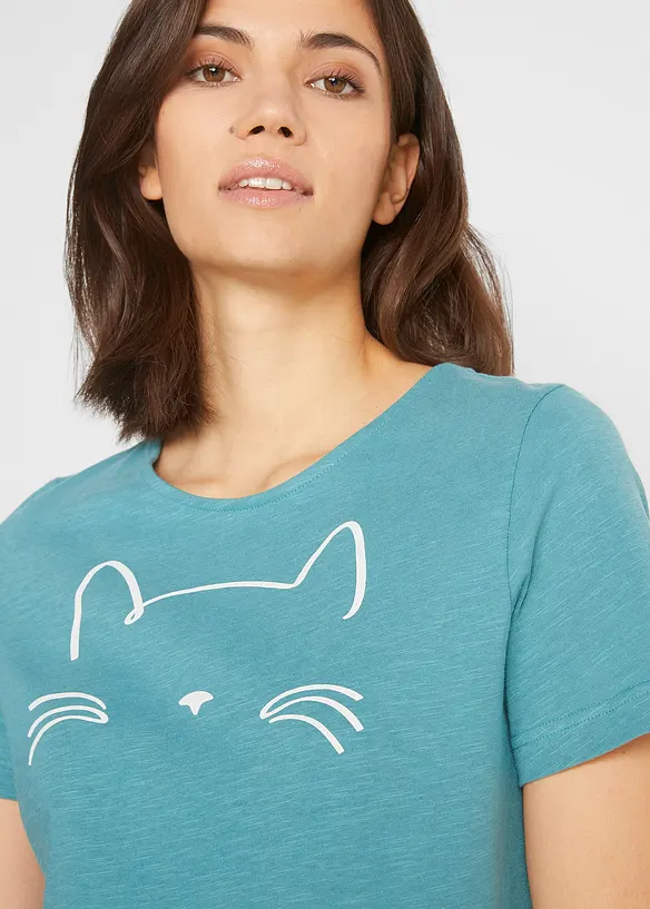 T-shirt avec imprimé chat, bonprix