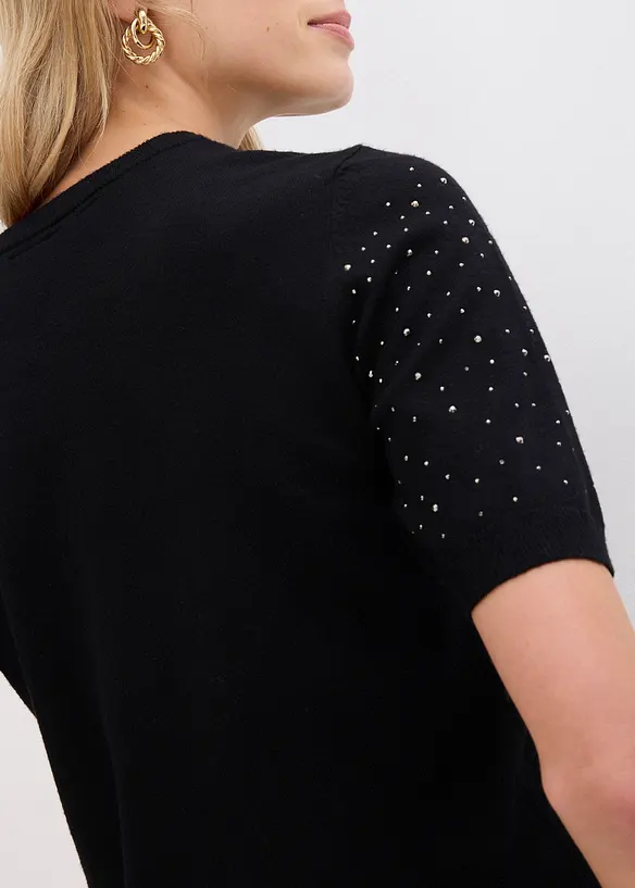 Pull manches coudes en fine maille avec strass, bonprix