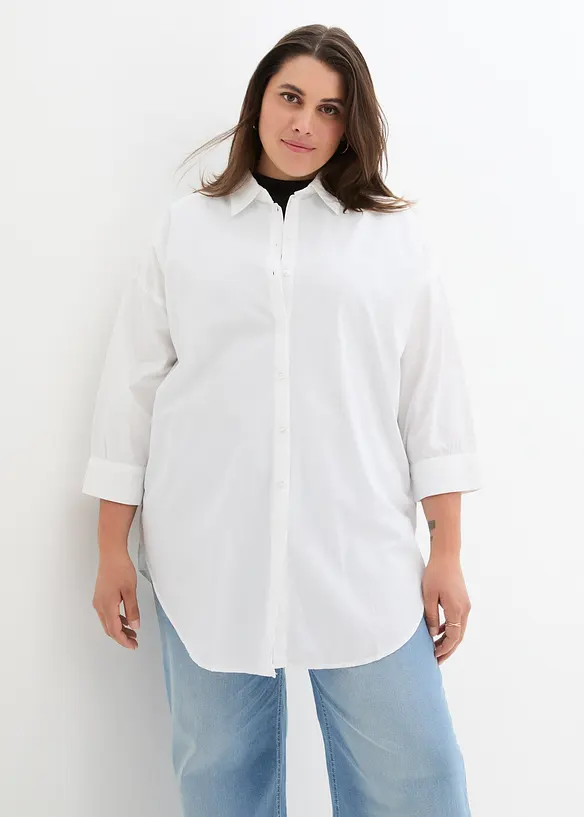 Chemisier oversize en coton, manches 3/4, bonprix