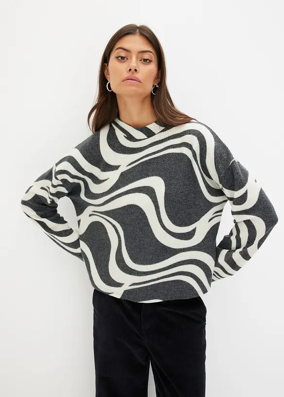 T-shirt manches longues en tissu côtelé douillet, bonprix