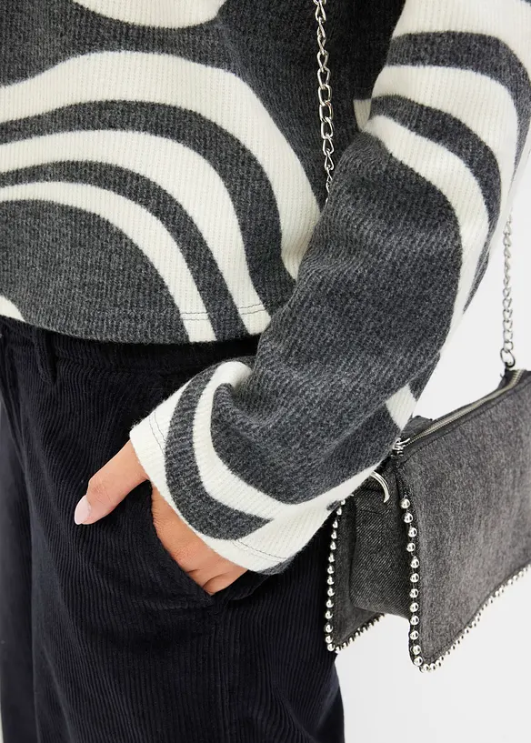 T-shirt manches longues en tissu côtelé douillet, bonprix