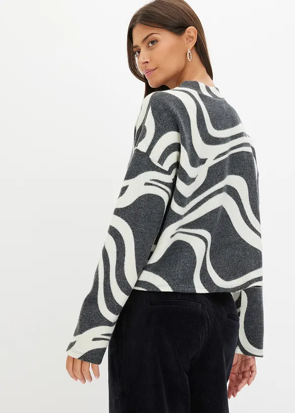 T-shirt manches longues en tissu côtelé douillet, bonprix