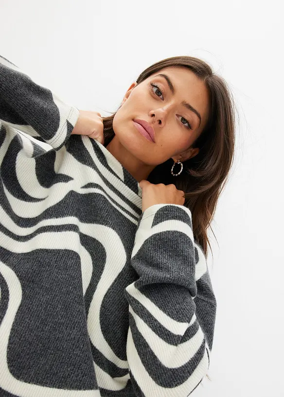 T-shirt manches longues en tissu côtelé douillet, bonprix