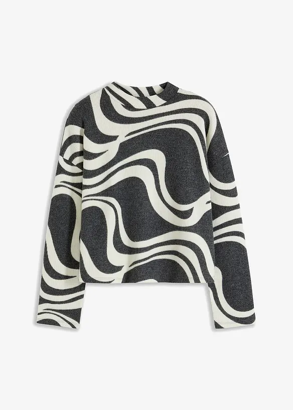 T-shirt manches longues en tissu côtelé douillet, bonprix