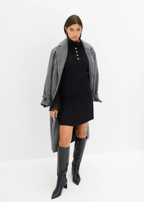 T-shirt manches longues en fine maille avec volants en mousseline, bonprix