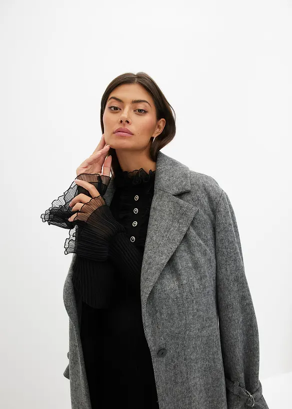 T-shirt manches longues en fine maille avec volants en mousseline, bonprix