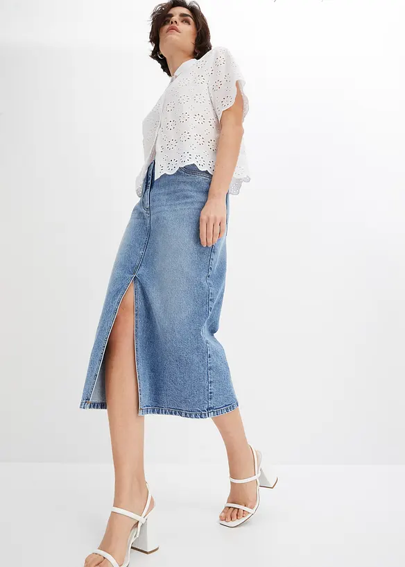 Jupe en jean fendue devant, bonprix