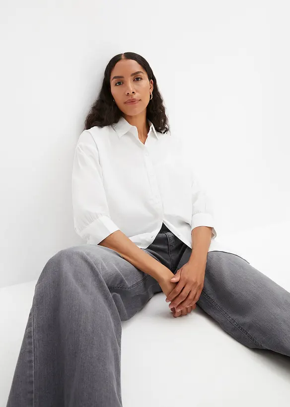 Chemisier oversize en coton, manches 3/4, bonprix