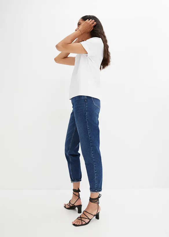 Jean mom taille haute, peu extensible, cropped, bonprix