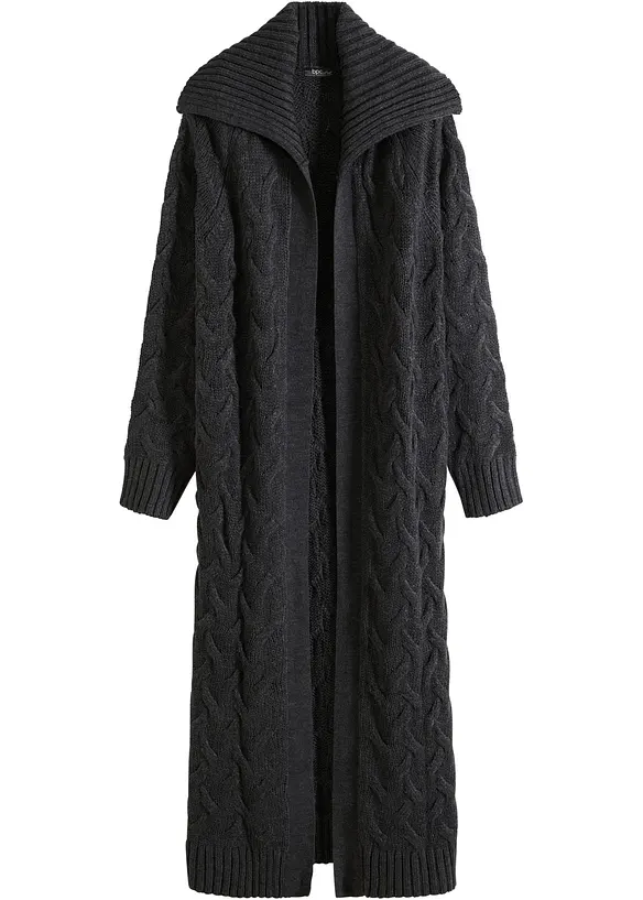 Gilet long en maille torsadée, bonprix