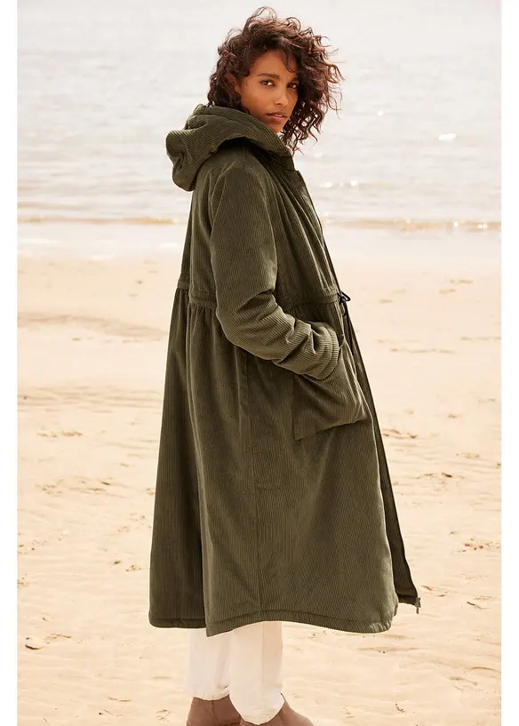 Manteau en velours côtelé 100% coton avec capuche doublée sherpa, bonprix