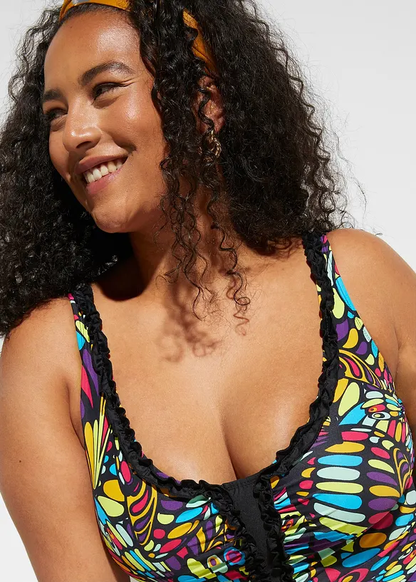 Maillot 1 pièce sculptant, maintien fort, avec volants, bonprix