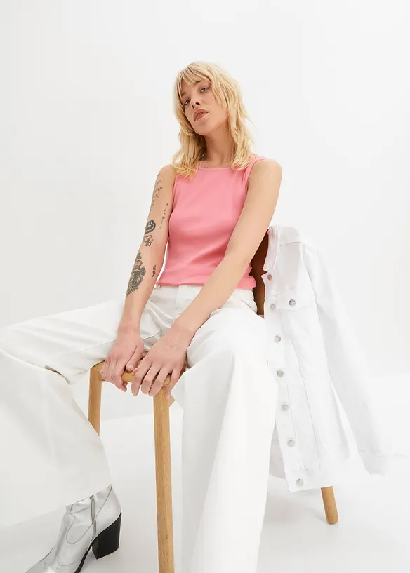 Lot de 2 tops côtelés 100% coton, bonprix