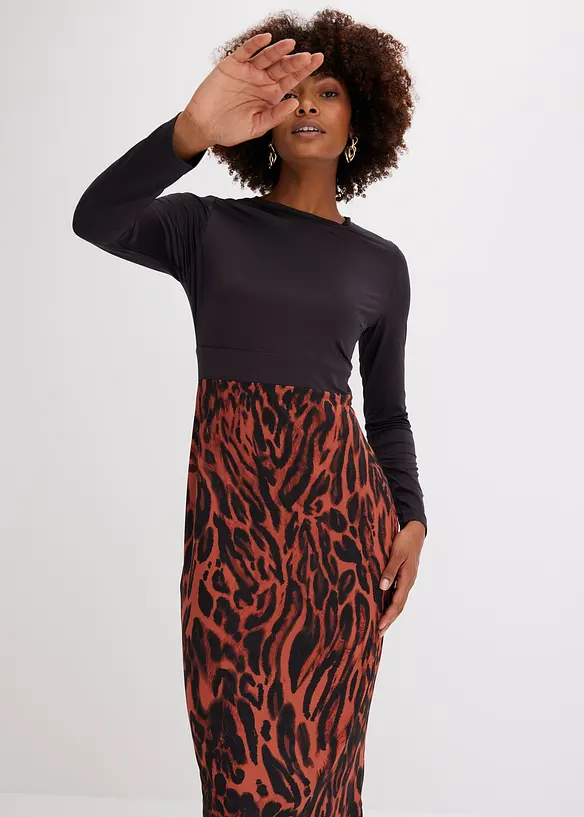 Robe en jersey avec jupe imprim&eacute;e, bonprix