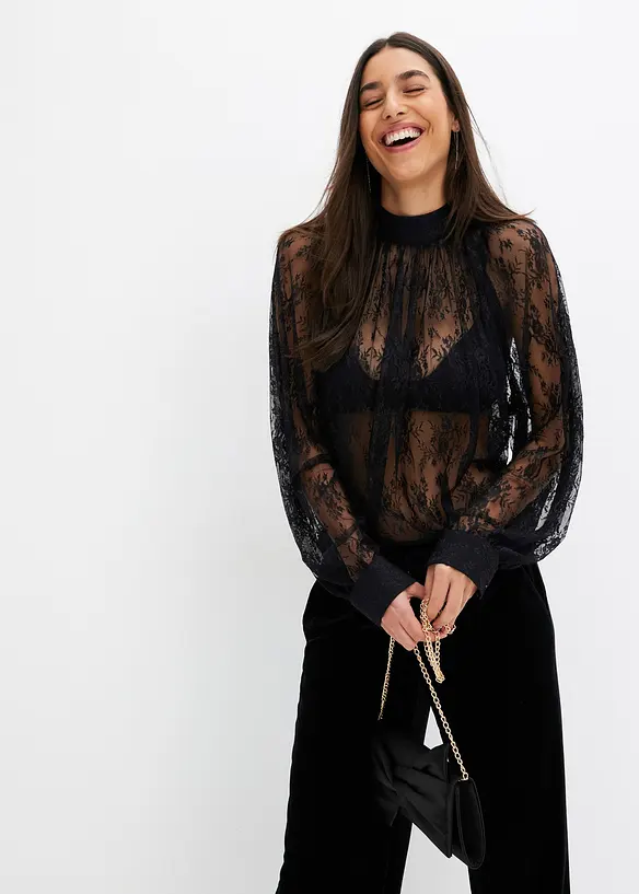 Blouse en dentelle légèrement transparente, bonprix