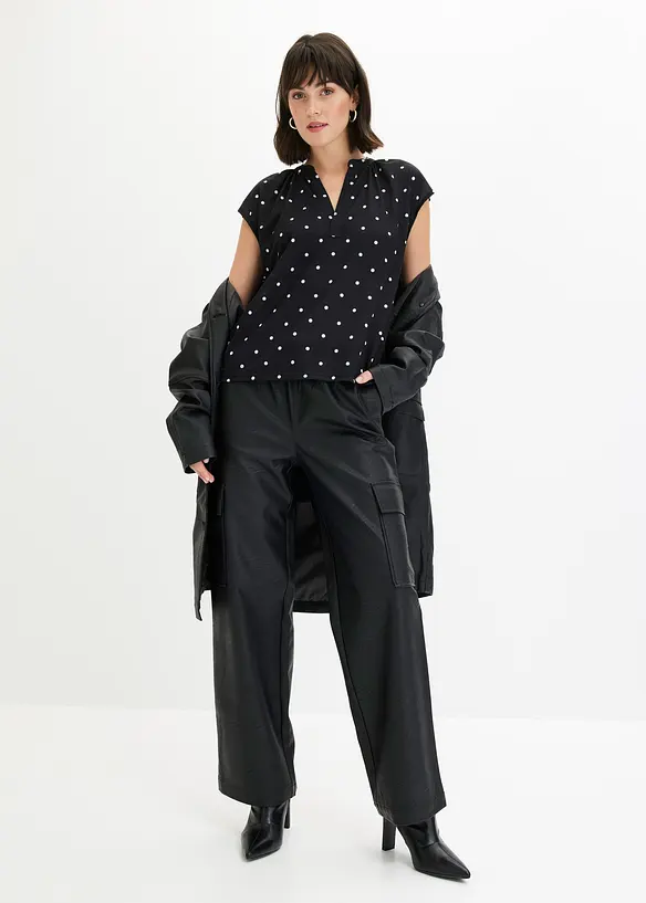 T-shirt à col tunisien en viscose mélangée, bonprix