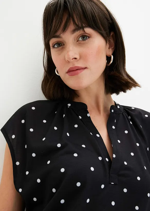 T-shirt à col tunisien en viscose mélangée, bonprix