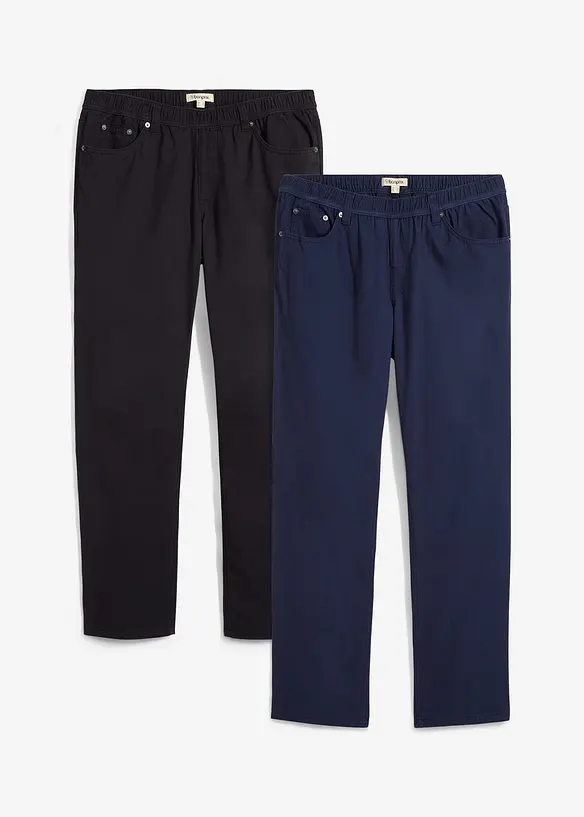 Lot de 2 pantalons droits &agrave; taille &eacute;lastiqu&eacute;e, Regular, bonprix