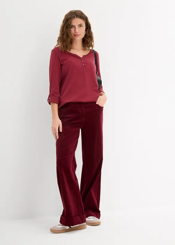 T-shirt manches longues à col boutonné, 100% coton, bonprix