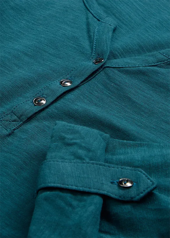 T-shirt manches longues à col boutonné, 100% coton, bonprix