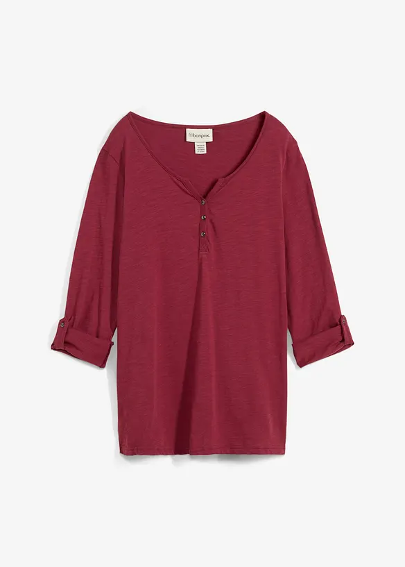 T-shirt manches longues à col boutonné, 100% coton, bonprix