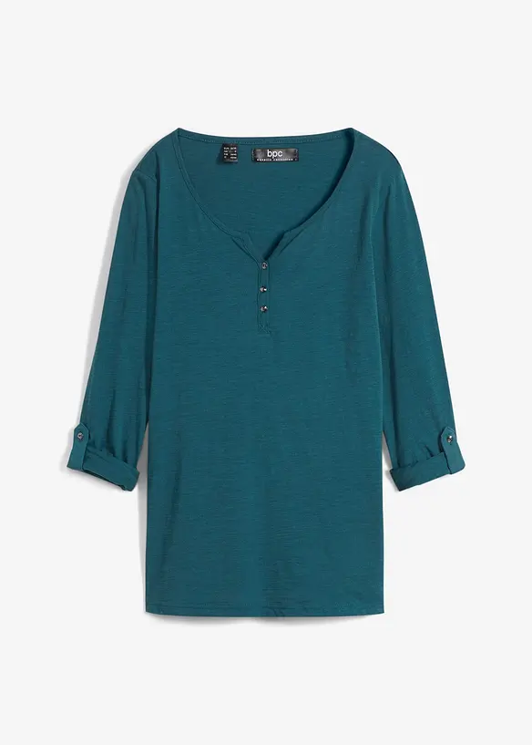 T-shirt manches longues à col boutonné, 100% coton, bonprix