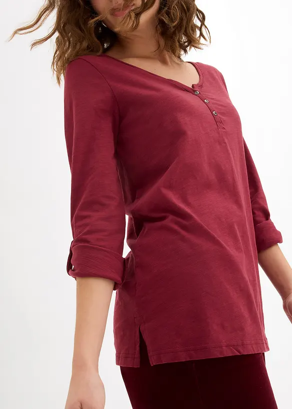 T-shirt manches longues à col boutonné, 100% coton, bonprix