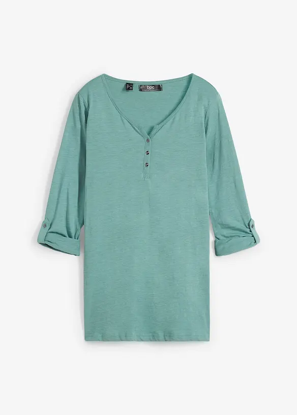 T-shirt manches longues &agrave; col boutonn&eacute;, 100% coton, bonprix