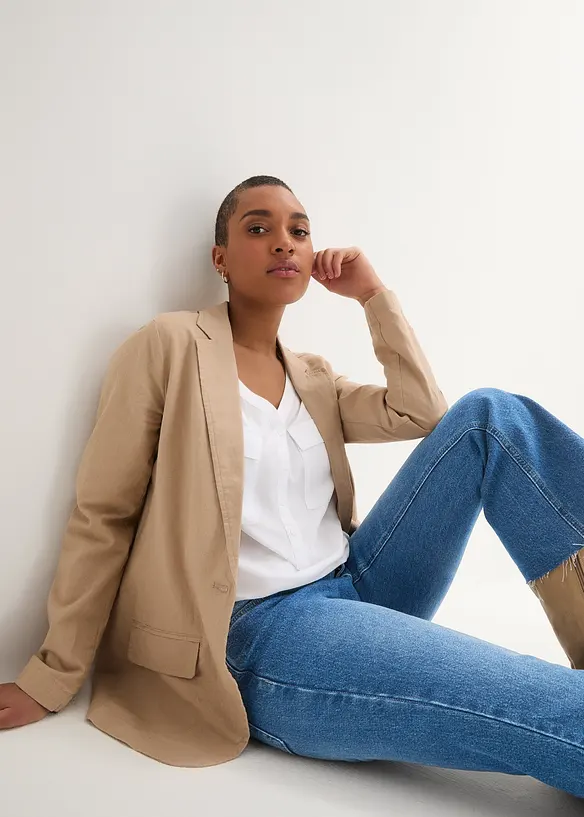 Blouse fluide &agrave; col en V et manches longues, bonprix