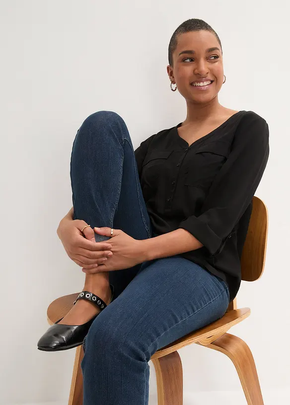 Blouse fluide à col en V et manches longues, bonprix