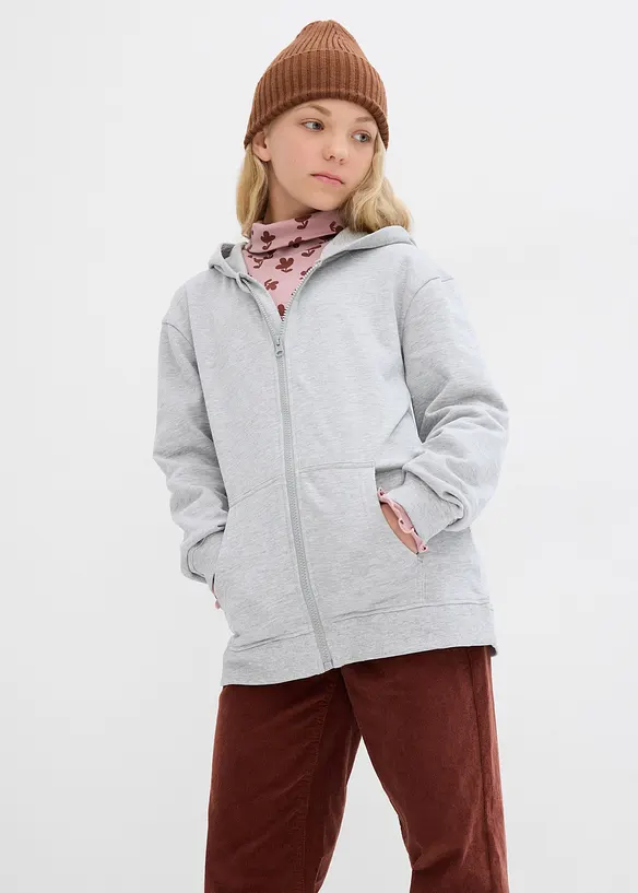 Sweat zippé à capuche en coton doux et extensible, bonprix