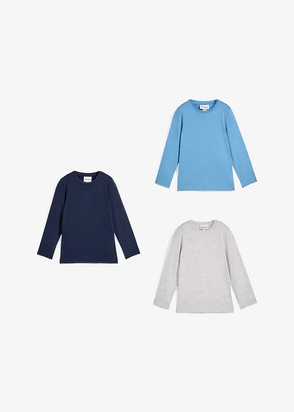 Lot de 3 T-shirts manches longues coton, bonprix