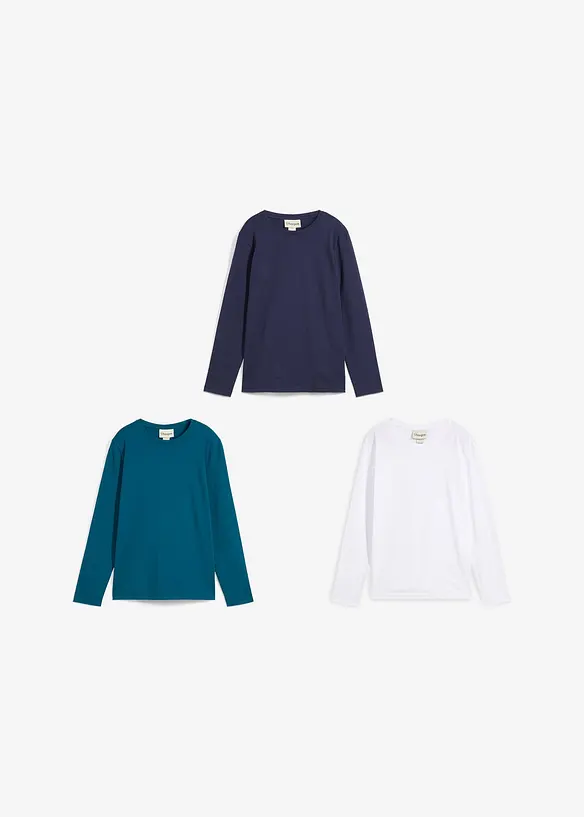 Lot de 3 T-shirts manches longues coton, bonprix