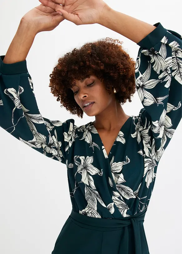 Combi pantalon en jersey style cache-cœur, bonprix