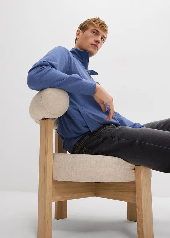 Sweat zippé à col montant et détails enduits, bonprix