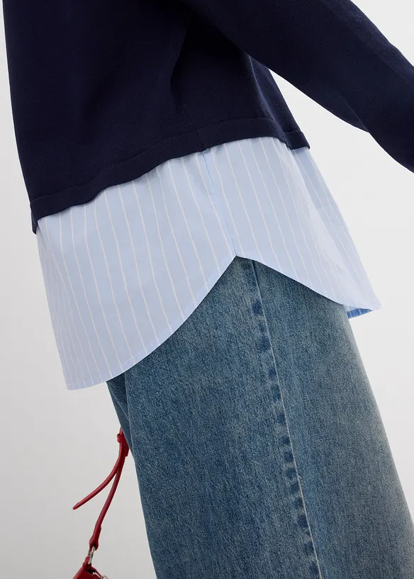 Pull en fine maille empiècement chemisier, bonprix