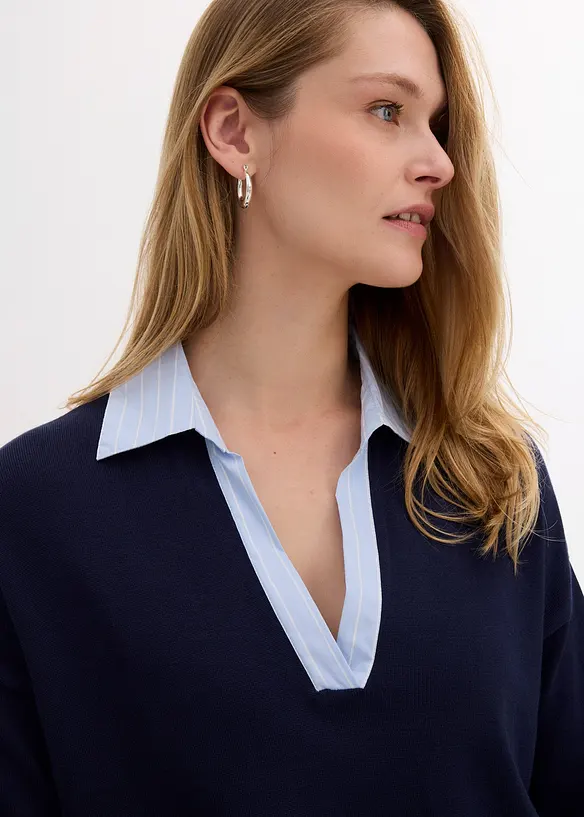 Pull en fine maille empiècement chemisier, bonprix